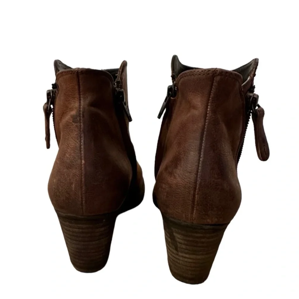 Paul Green Aubrey Boot US 7 Brown Leather Double Zip Western Ankle Bootie